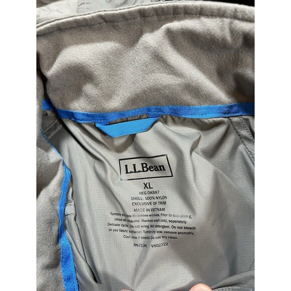 LL Bean Jacket Mens XL Gray Trail Model Rain Coat Full Zip Hooded - Picture 6 of 10